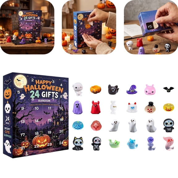 Halloween Advent Calendar Countdown Calendar 24 Day Halloween Spooky Holiday Calendar Assorted Mini Spooky Figurines Daily Surprise Box Family Seasonal Table Ornament Gift