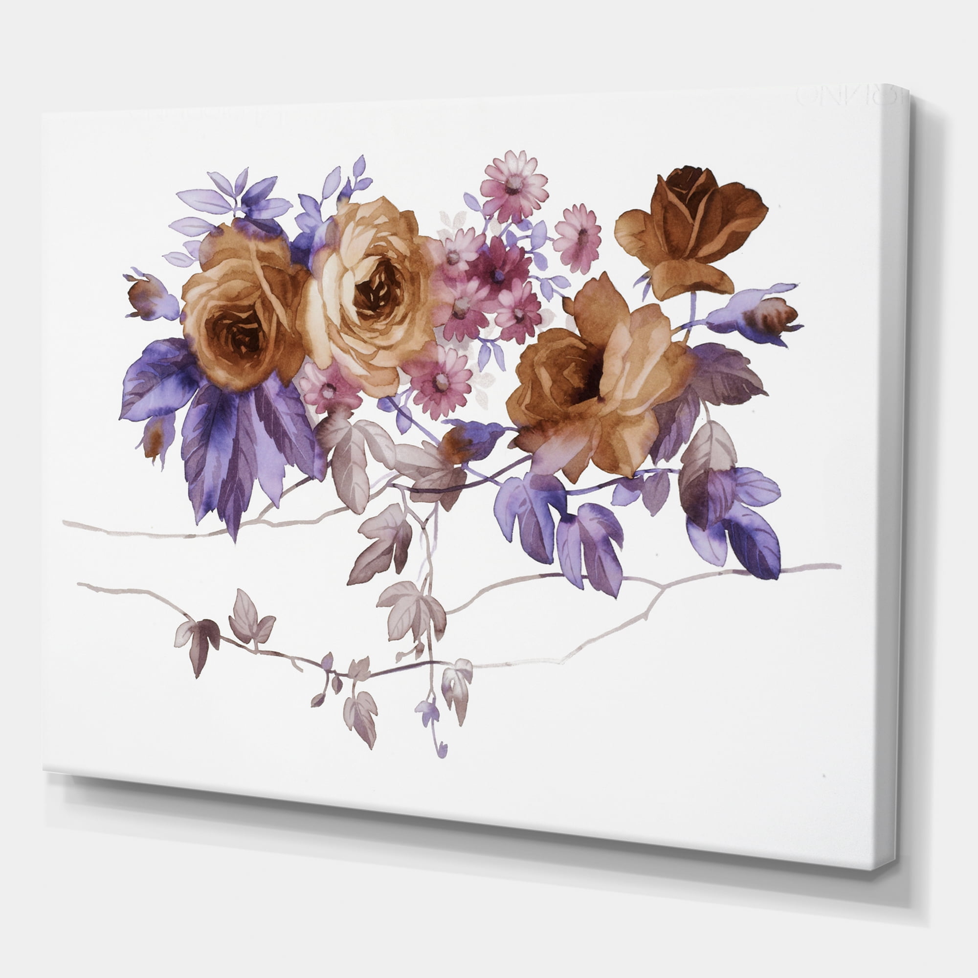 Designart ' Purple Wildflowers On White IV ' Traditional Canvas Wall Art Print