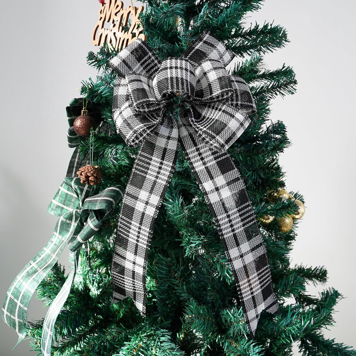 Black and White Wired Ribbon 2.5 Inch Christmas Plaid Ribbon 25 Yards Buffalo Plaid Ribbon Bulk Black and White Gingham Ribbons Checkered Ribbon for Christmas Tree