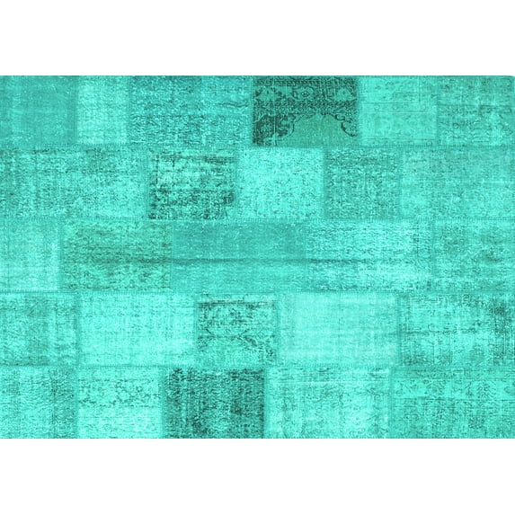 Ahgly Company Machine Washable Indoor Rectangle Patchwork Turquoise Blue Transitional Area Rugs, 2' x 5'