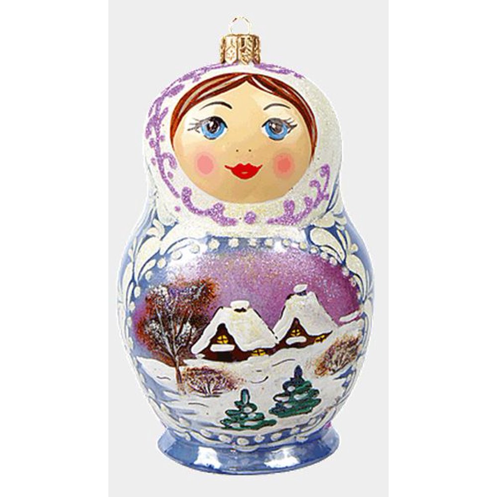 Large Frosty Matryoshka Russian Nesting Doll Polish Glass Christmas