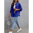 thumbnail image 6 of SEARIPE Women's Casual Denim Jacket Frayed Hem Ripped Long Sleeve Jean Jacket With Pockets Blue S, 6 of 6
