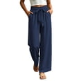 thumbnail image 5 of Women's Flowy Wide Leg Trousers Bow Tie Paperbag Waist Loose Palazzo Trousers with Pockets Business office Slacks Loungewear Pants Navy, 5 of 8