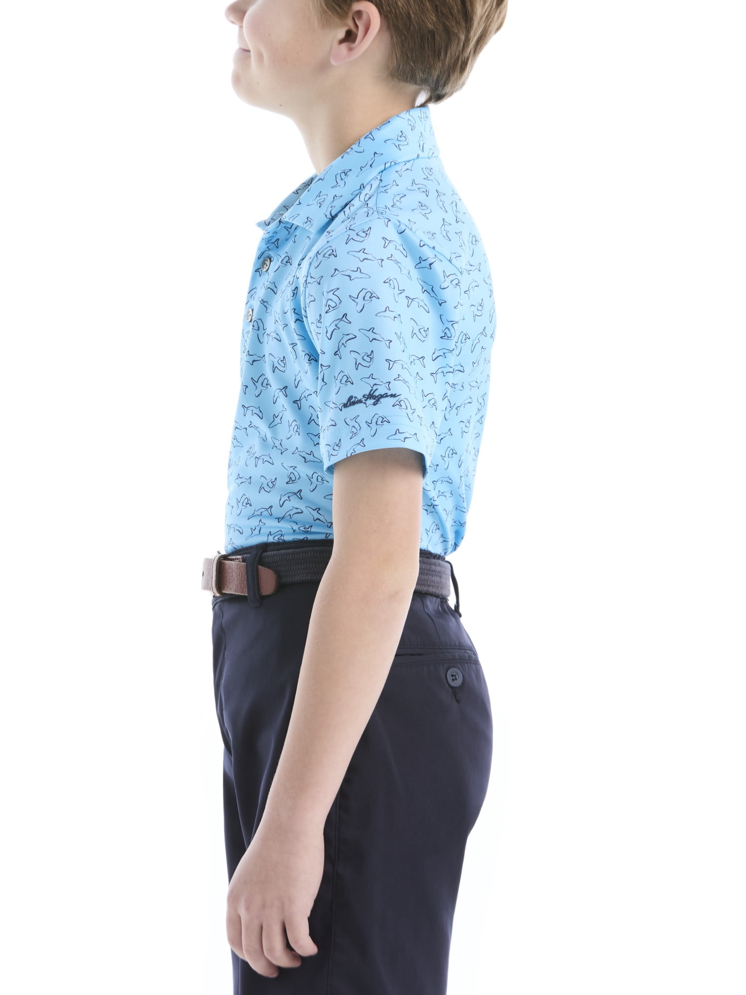 Ben Hogan Performance Little Boys and Big Boys Pop Shark Printed Short Sleeve Golf Polo Shirt, Sizes 4-18