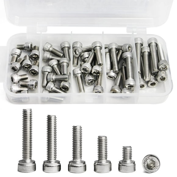 M5 x 8mm 12mm 16mm 20mm 25mm Socket Head Cap Screws Bolts Stainless Steel 304 Metric Machine Hex Socket Screw, Fully Threaded, Bright Finish, Assortment Kit, 50PCS