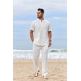 thumbnail image 2 of COOFANDY Men's 2 Piece Cotton Sets Casual Short Sleeve Henley Shirts and Yoga Beach Pants with Pockets Summer Vacation Outfit, 2 of 9