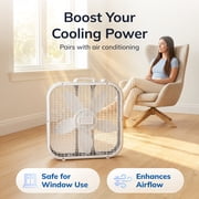 Lasko 20 Classic Box Fan with Weather-Resistant Motor, Portable Cooling Floor or Window Fan, 3 Speeds, White, B20200