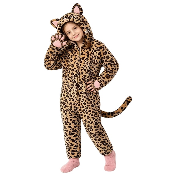 RFQWOVSR Girls Halloween Cat Print Romper Pajamas Warm Comfortable Home Sleepwear 7-8 Years