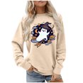 thumbnail image 4 of Rbaofujie Sweat à Capuche pour Femmes, Décontracté, Imprimé Halloween, Col Rond, Manches Longues, Chandails en Molleton Amples, Beige, 4 of 4
