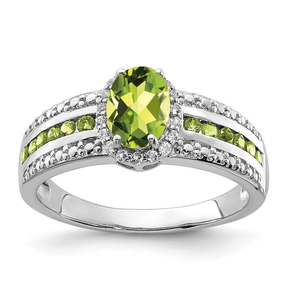 White Sterling Silver Ring Band Gemstone Peridot Green Topaz