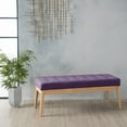 thumbnail image 3 of PetFurnishn Upholstered Long Bench Fabric Button-Tufted Bedroom Bench with Birch Wood Legs Mid-Century Modern Entryway Window Bench with Padded Seat, Purple, 3 of 8