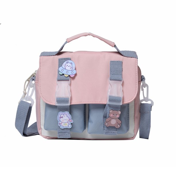 Mochila de hombro Kawaii para estudiantes, mochila escolar con colgante de alfileres (rosa) Likrtyny Para estrenar