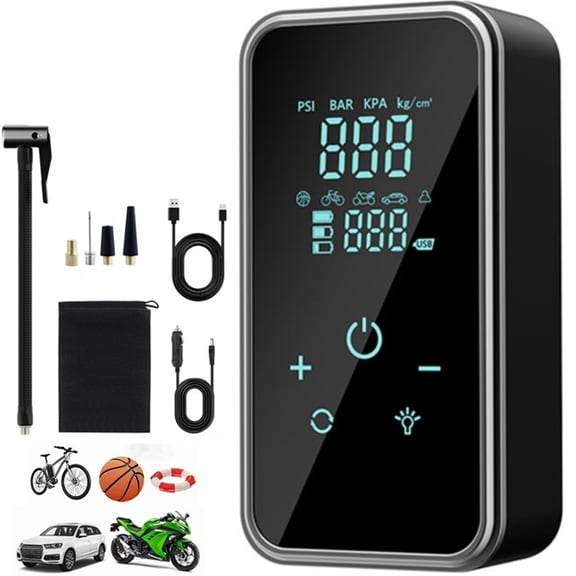 Cordless Tire Inflator Portable Air Compressor 150 PSI Air Pump for Car Tires/Motorcycle,6000mAh Battery Powered Bike Pump with Digital Dual Values Display with LED Lights & Pressure Gauge