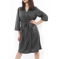 thumbnail image 1 of Unique Bargains Women's 100% Polyester Lightweight Soft Warm Kimono Short Robe XL Gray, 1 of 1