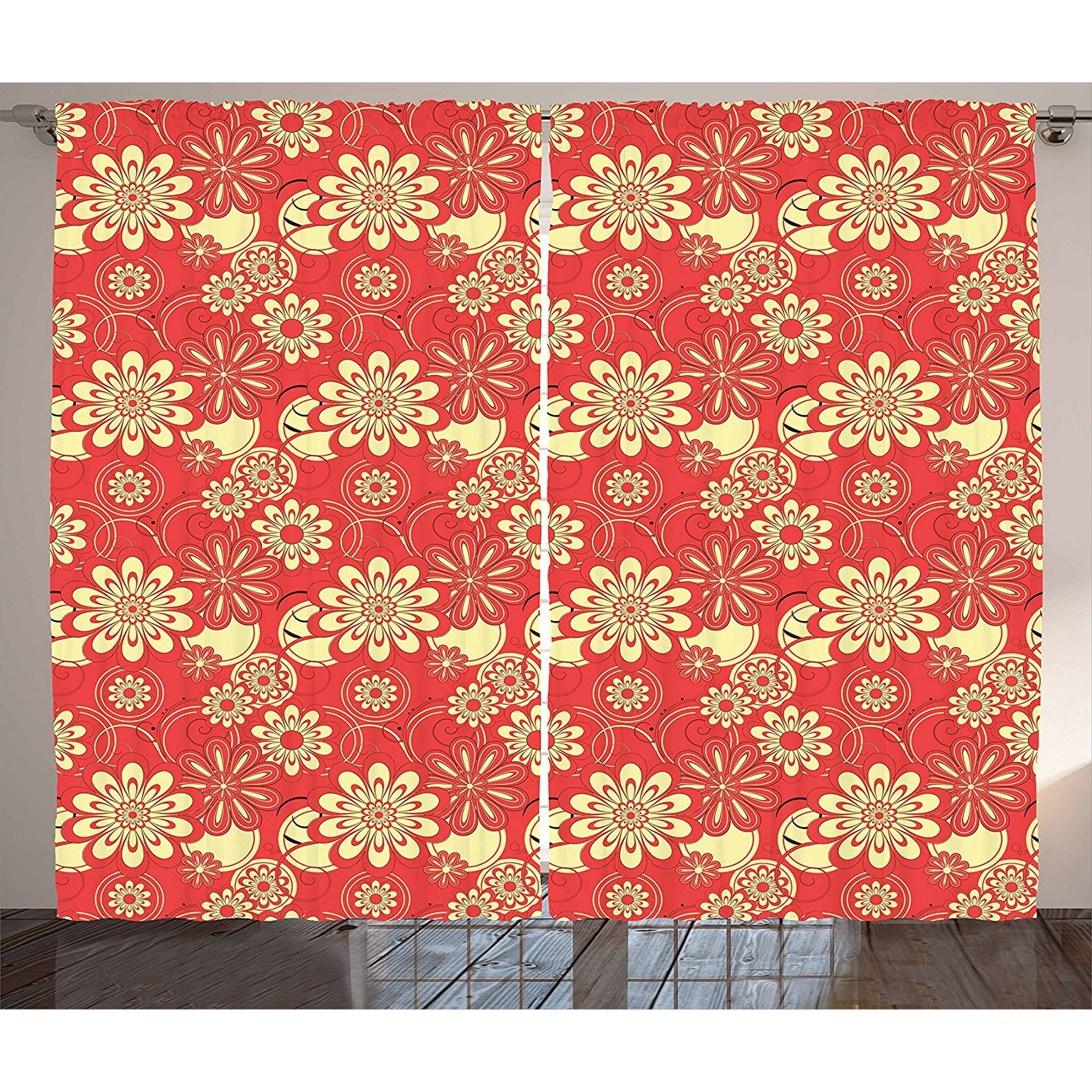 Yellow And Red Curtains By Botanical Abstract Arrangement