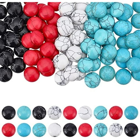 100 Pcs Cracked Stone Cabochon 12mm Flatback Gemstones Beads Mixed Colors Synthetic Turquoise Cabochons for Jewelry Making
