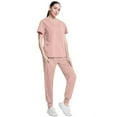 thumbnail image 3 of HAJWOH Pink Scrubs Sets for Women Stretchy Nurse Uniform Short Sleeve V Neck Scrub Top & Yoga Jogger Pants Solid Color Scrub Suit with Multi Pocket Pink XXL, 3 of 6