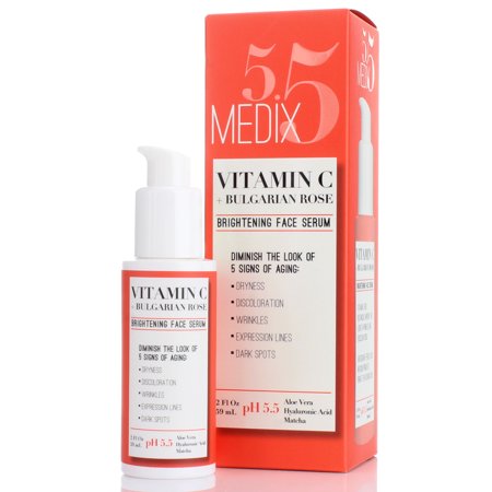 Medix 5.5 Vitamin C Serum with Hyaluronic Acid, Ferulic Acid and Bulgarian Rose.  Anti-aging Serum for Wrinkles, Dark Spots, Skin Discoloration, and Dry Skin.  Large bottle with pump 2 Fl Oz (59