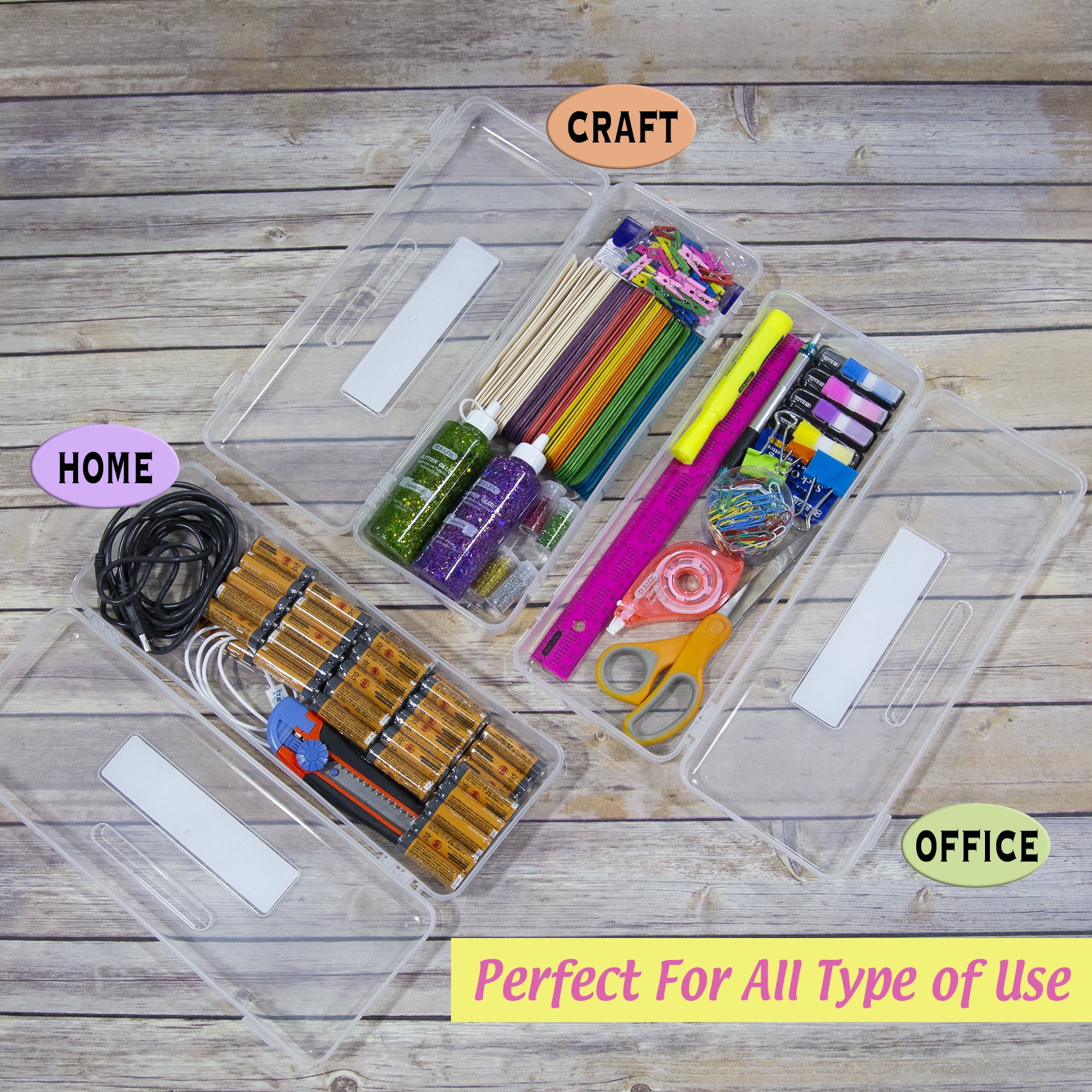 BAZIC Plastic Pencil Case, Ruler Length Utility Box, Clear Color, 12-Pack