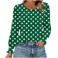 thumbnail image 2 of Blmnix Polka Dot Plus Size Graphic Tees Outfits 2025 Army Green Relaxed Women Blouses Dressy Casual Crew Neck Long Sleeve Blouses, 2 of 6