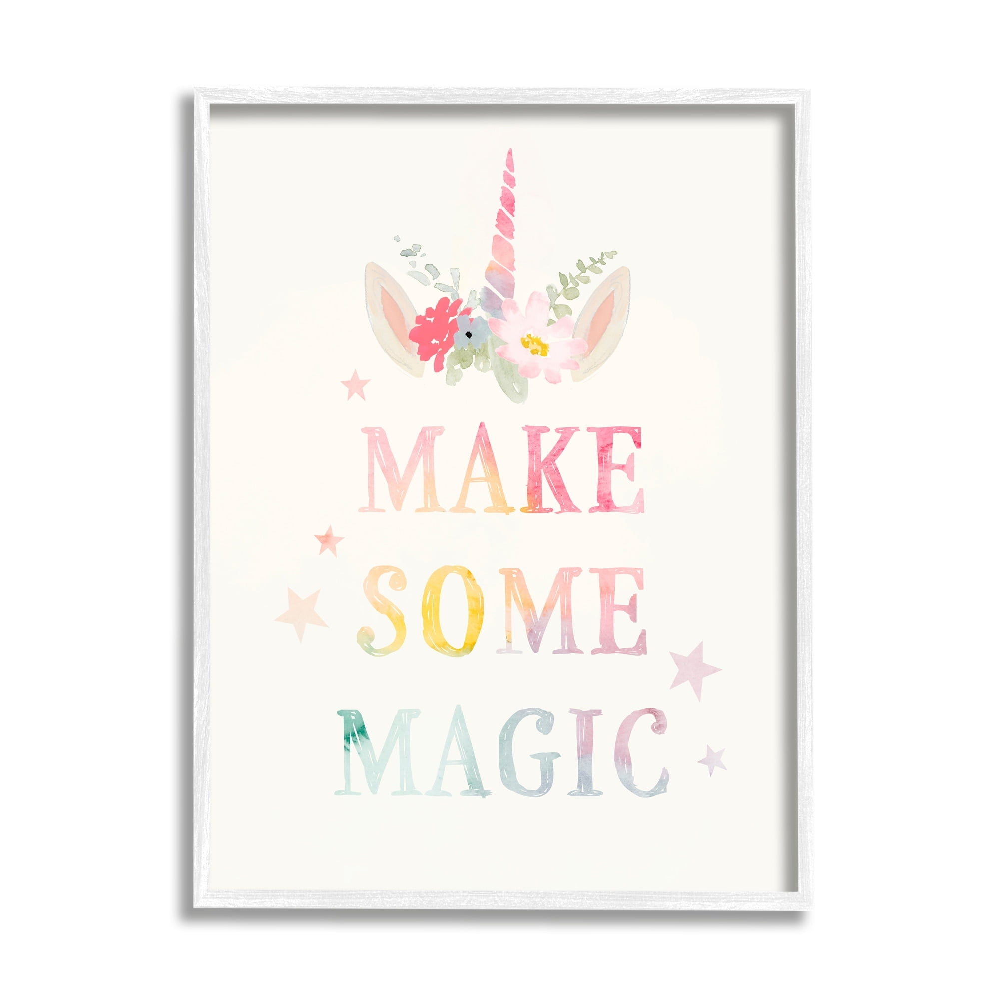 Stupell Industries Make Some Magic Unicorn Horn Flower Blossoms Graphic Art White Framed Art Print Wall Art, Design by Victoria Barnes