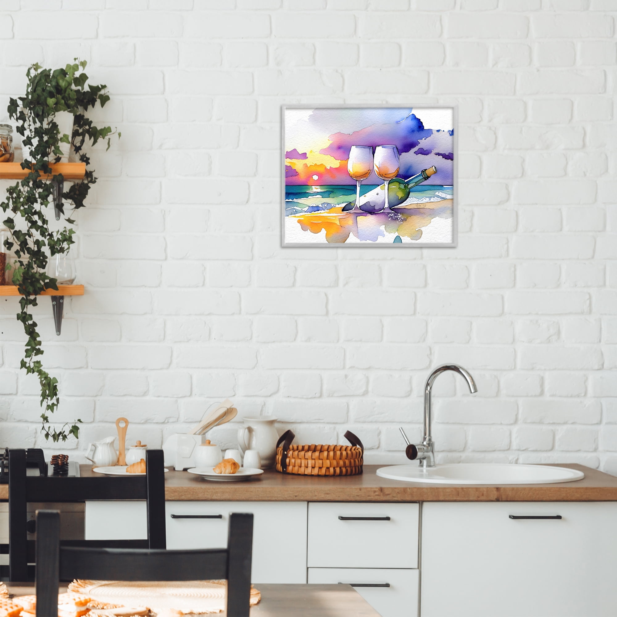 Stupell Industries Coastal Cheers with Wine Gray Framed Giclee Art, design by Shelly Craig