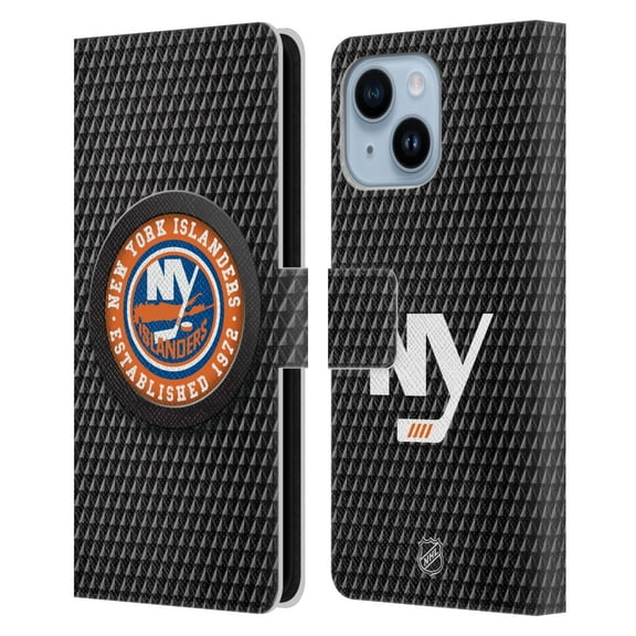 Head Case Designs Officially Licensed NHL New York Islanders Puck Texture Leather Book Wallet Case Cover Compatible with Apple iPhone 14 Plus