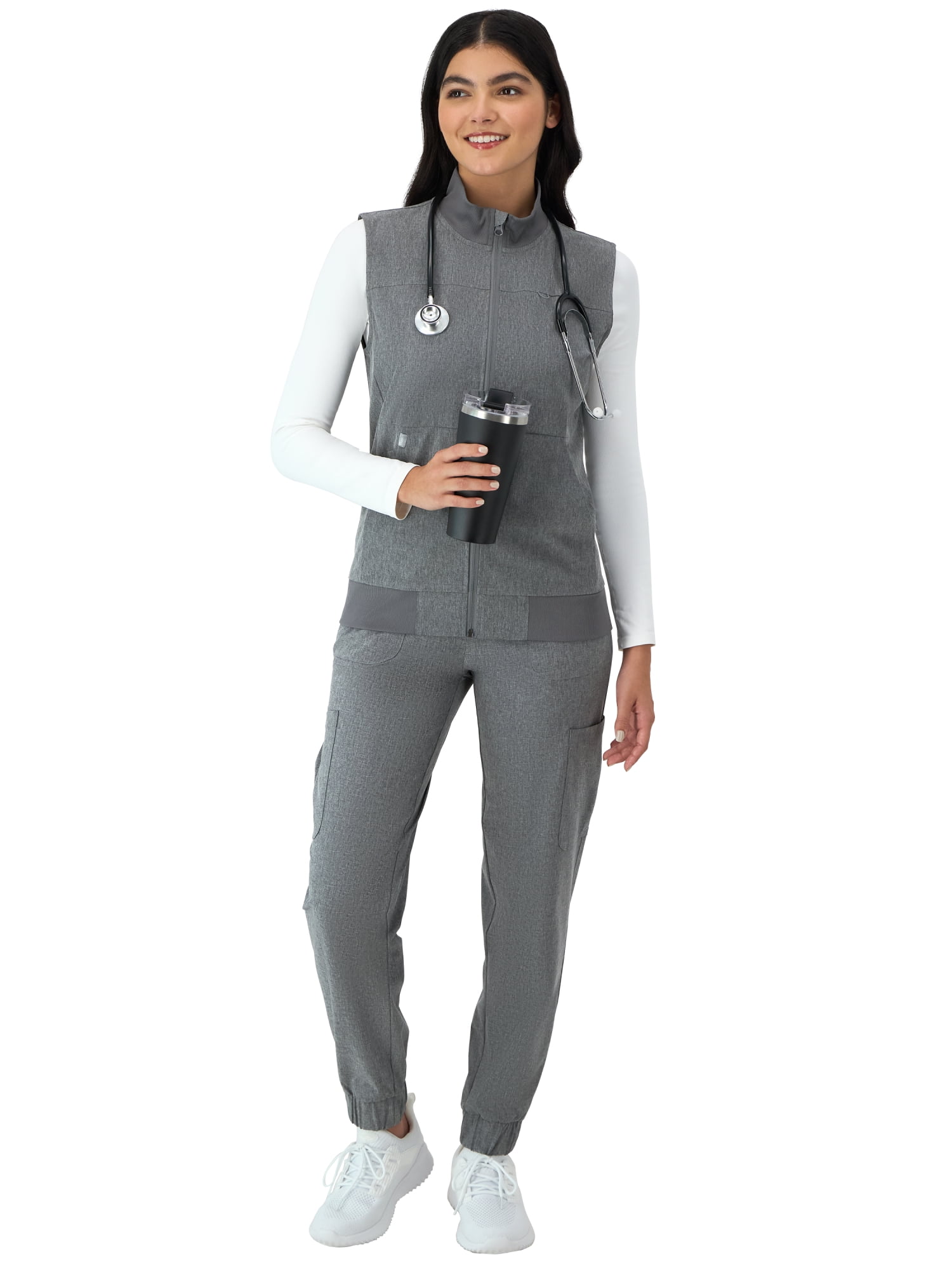 Hanes Womens Scrubs Zip-Front Scrub Vest, Pockets, Comfort Fit, Inner Pocket, Sizes XS-3XL
