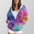 thumbnail image 2 of Towmus Women's Tie-Dye Print Zip Up Hoodies Gradient Long Sleeve Hooded Sweatshirt Jacket Oversized Outerwear with Pocket, Purple, L, 2 of 5