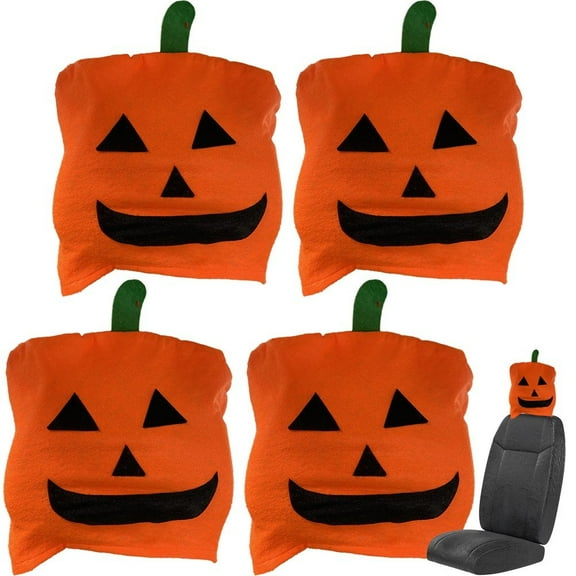 Pumpkin Car Head Rest Covers 4Pcs Halloween Car Headrest Cover Cute Universal Car Seat Headrest Protector for Car Seat
