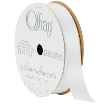 Offray Ribbon, White 5/8 inch Single Face Satin Polyester Ribbon, 18 feet