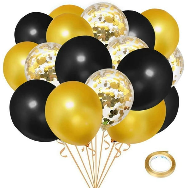 Ballon Noir Or Blanc 50Pcs,Confettis Helium Arche Kit 12 Pouces