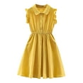 thumbnail image 4 of Riecok Girls' Summer Dresses Solid Color Flutter Sleeve Princess Dress Cute Elegant Tween Big Girls 8-14 Years Casual Party Sleeveless Lapel Collar Button Dress Yellow 140, 4 of 7