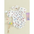 thumbnail image 3 of Suealasg Newborn Infant Girls 4th of July Clothes Popsicle Print Short Sleeve Pleated Romper Bodysuit+Headband Baby Girls Independence Day Summer Outfit, 3 of 9
