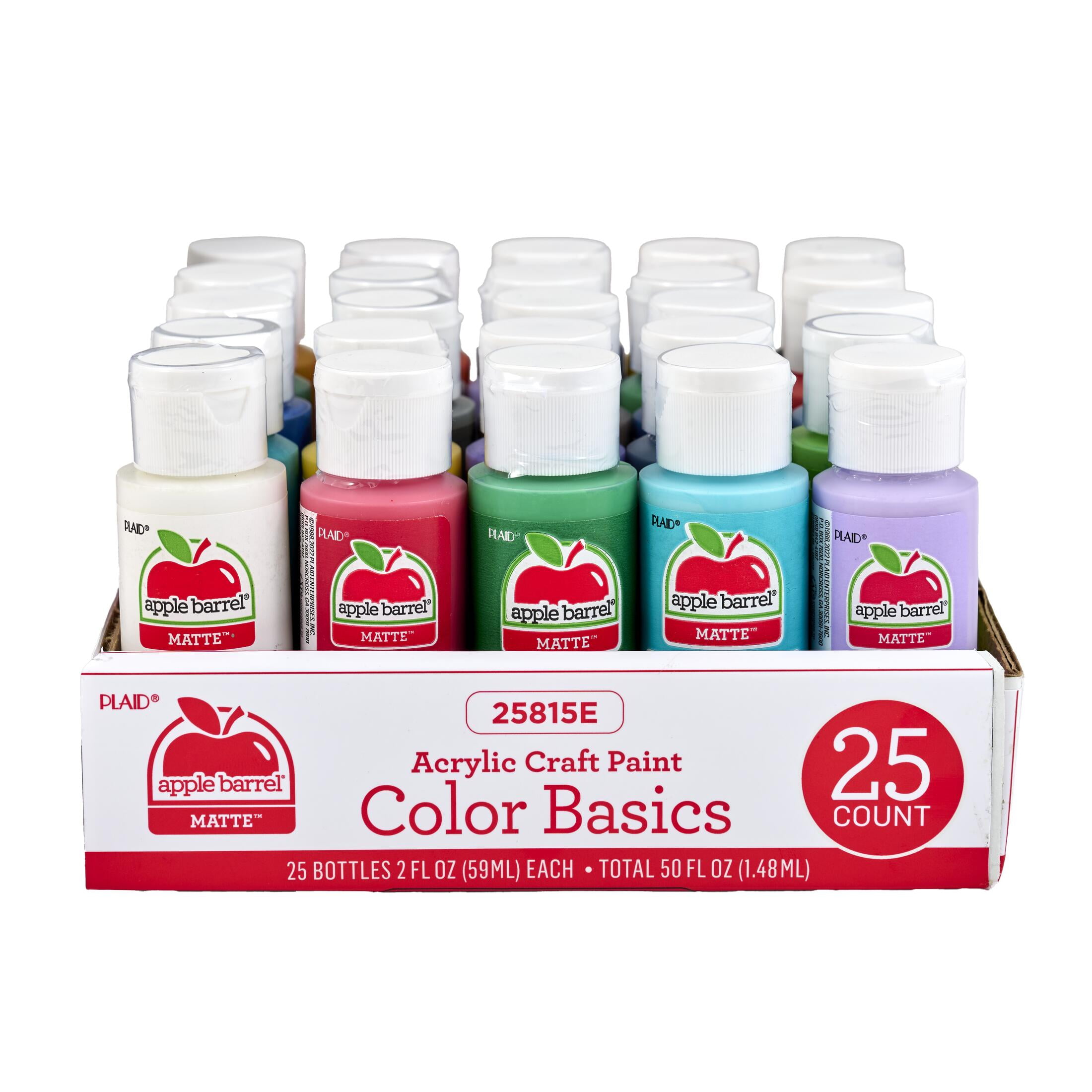 Apple Barrel Acrylic Paint Set with Hello Hobby 25-Piece Paint Brush Set Bundle