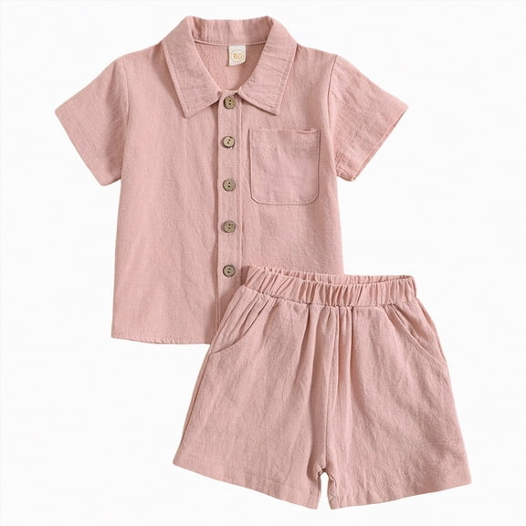 TOWED22 Baby Boy Summer Play Clothes 2 Piece Outfit Short Sleeve Pocket T-Shirt Shorts Pink,12-18 M