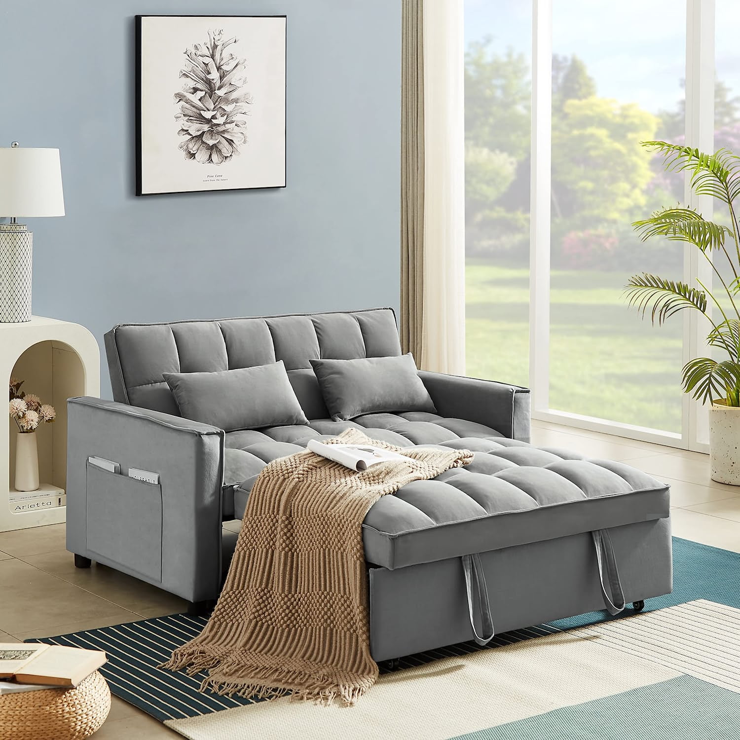 Muumblus 55″ Convertible Sleeper Loveseat with Pull Out Bed
