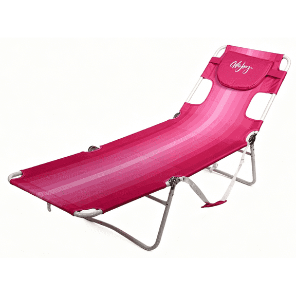 WEJOY Folding Beach Lounge Chair, Portable outdoor Tanning Chair for adult, 5-Position Adjustable Beach Chaise with Face Hole Pillows Side Pocket, for camping, Patio, Poolside, Lawn