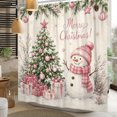 thumbnail image 3 of Duangreer Christmas Waterproof Fabric Shower Curtain, Winter Pink Snowman Gift Bathroom Decor with 12 Hooks, 72"x84", 3 of 5