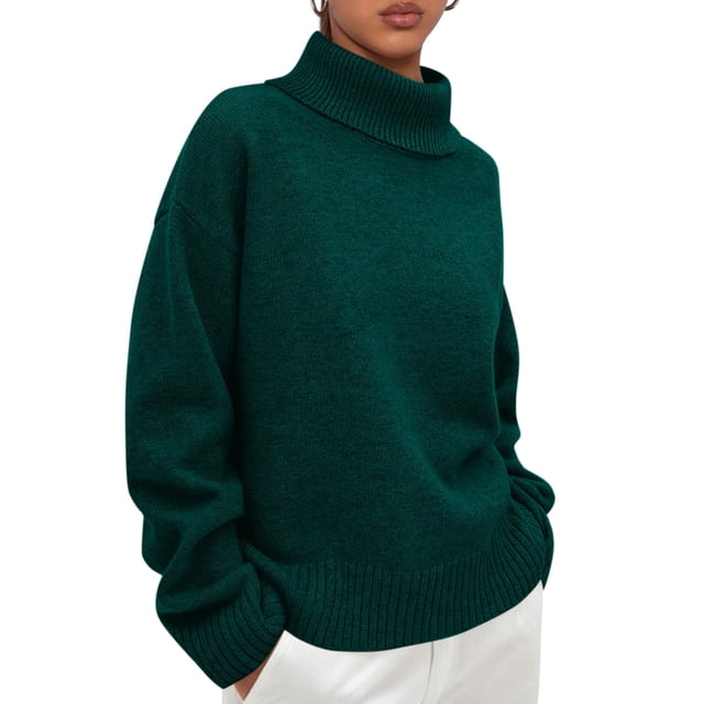 Suéter PRETTYGARDEN Cuello Alto Holgado Verde Oscuro Talle S