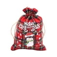 thumbnail image 2 of 1 PC Cotton Medium Christmas Drawstring Candy Treat Bag Buffalo Plaid Christmas Fabric Goody Gift Pouch Reusable Gift Wrapping Bag Holiday Party Favors, 2 of 6