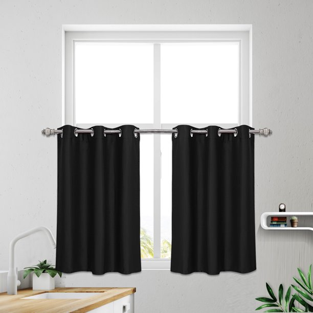 2pcs Blockout Small Window Curtain Panel Kitchen Curtain Grommet Tiers
