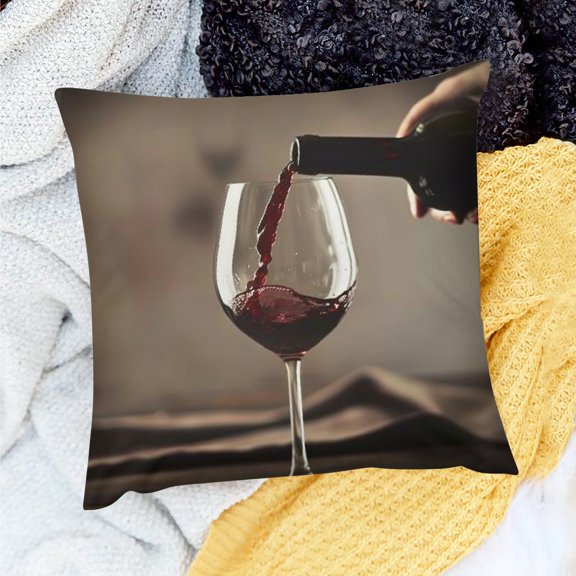 YILUYINQING Wine Theme Square Cushion Cover 100% Linen for Sofa 18x18in