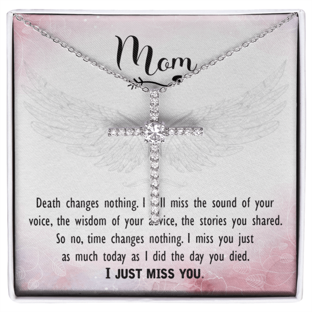Death changes nothing Mom Remembrance CZ Cross Necklace Memorial
