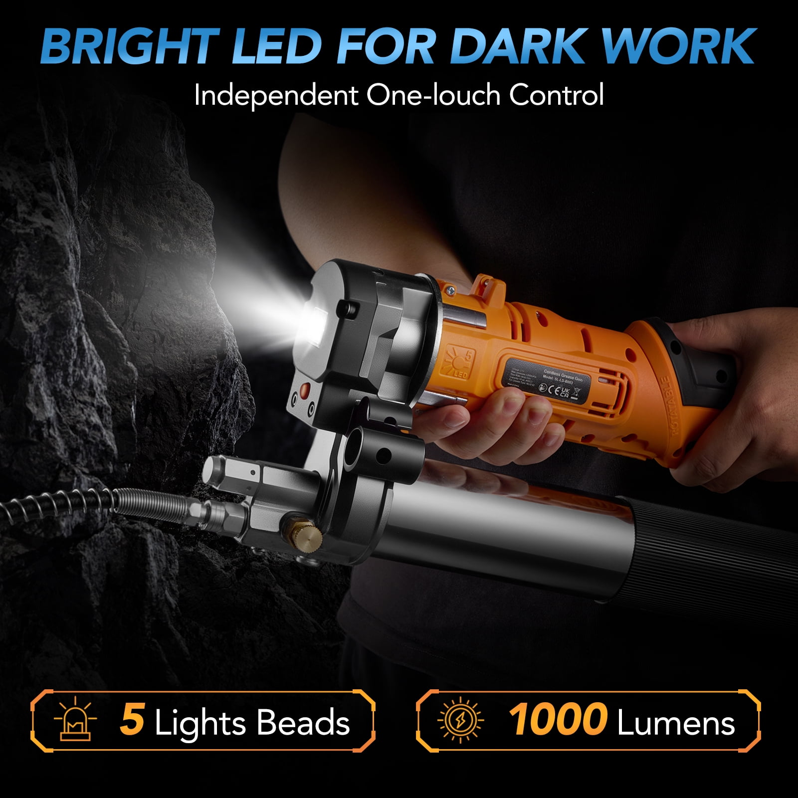 SPBTAR Cordless Grease Gun, 12000 PSI 2-in-1 Electric Grease Gun Kit with 2 * 4.0AH Batteries and Charger, 40” Hose & LED Light for Tractors, Trailers, and Machine Maintenance