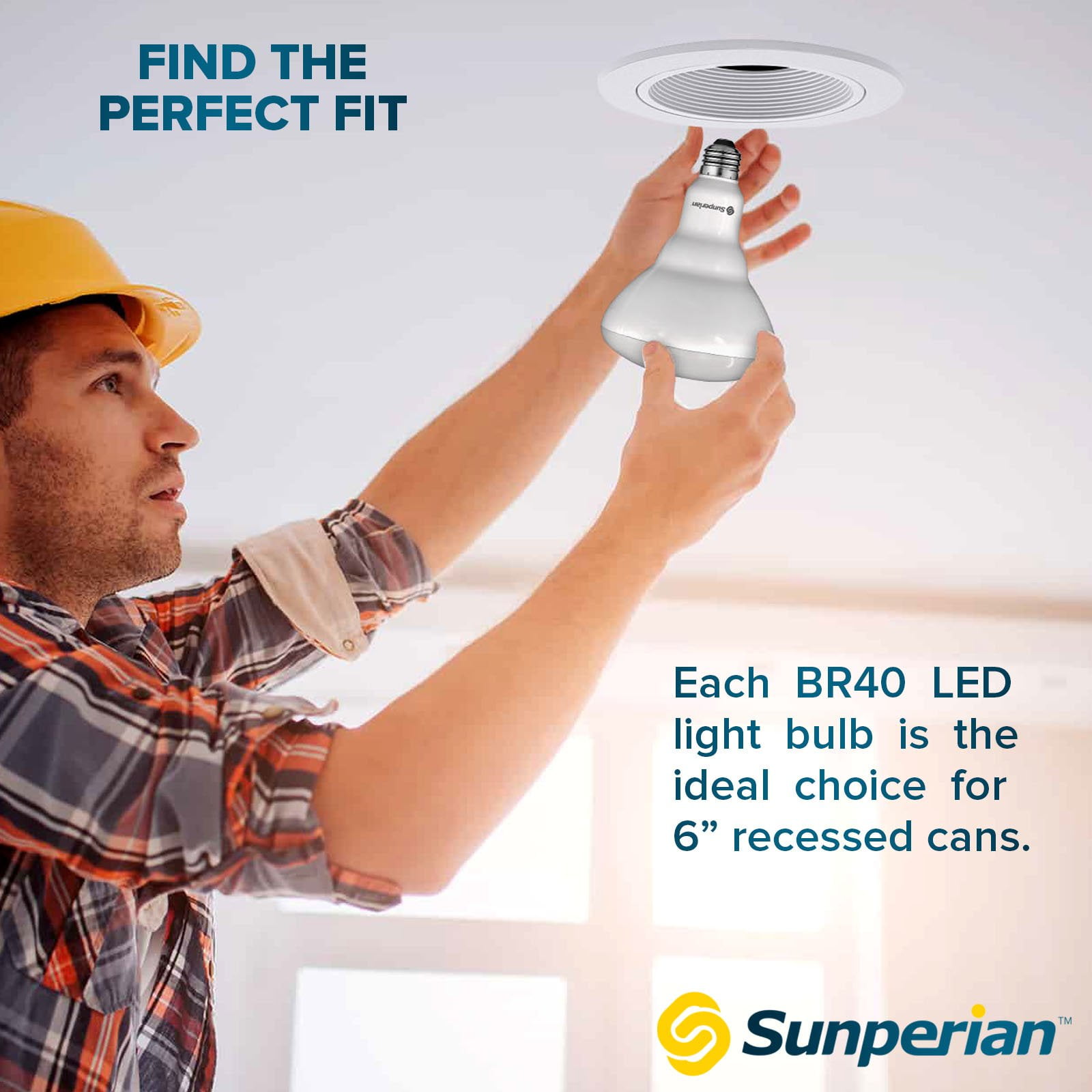 Sunperian BR40 LED Flood Light Bulb 13W=85W 4000K Cool White 1400lm Dimmable Fixture Rated UL Listed E26 4-Pack