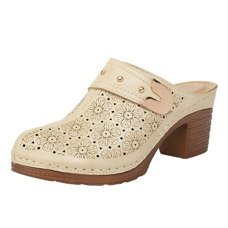 

NECHOLOGY Women s Fashion Casual High Heel Thick Heel Antique Embroidered Hollow Sandals Slippers by for Women A 6.5