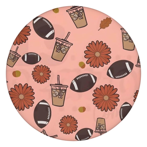 Pink Football and Drinks Pattern Round Fitted Tablecloth with Elastic Edge,Dining Table Cover Waterproof,Outdoor Round Tablecloth for Camping,Dining,Indoor and Outdoor