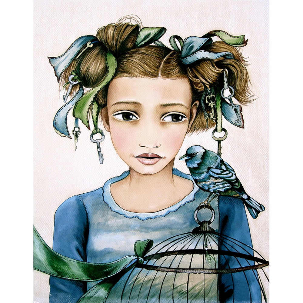 Chinatera 5D DIY Diamond Painting Blue Bird Girl Full Round Rhinestone