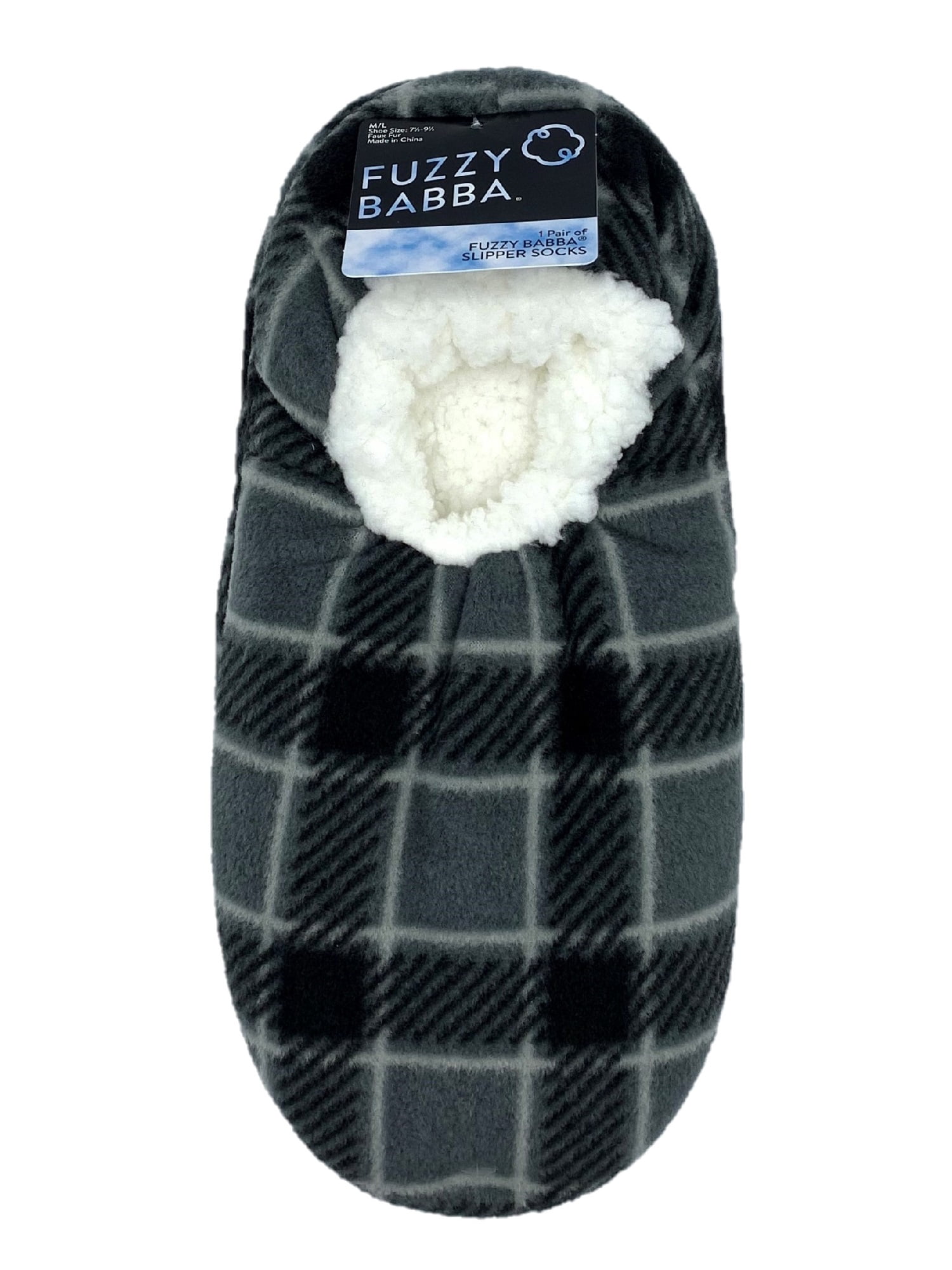 Fuzzy Babba Men's Gray Plaid Slipper Socks, Sizes M/L-L/XL